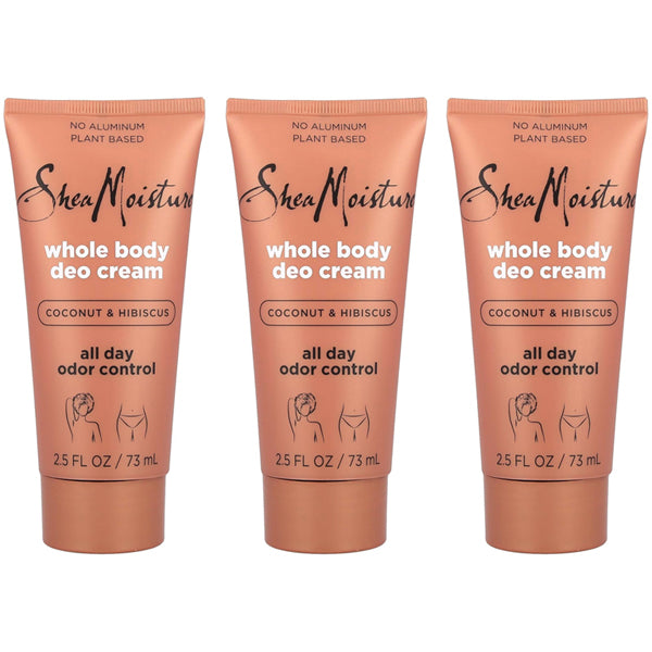 Three upright tubes of Shea Moisture’s 3 Pack - COCONUT & HIBISCUS Cream Deodorant (2.5oz each) are displayed against a white background.